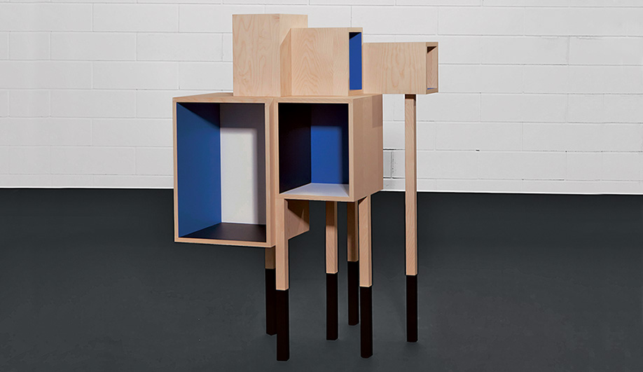 Objet Préféré, from the designer’s residency at Fabrica, consists of 15 unusual furniture pieces, among them Les Sept Appartements: seven storage compartments that represent her former dwellings. 