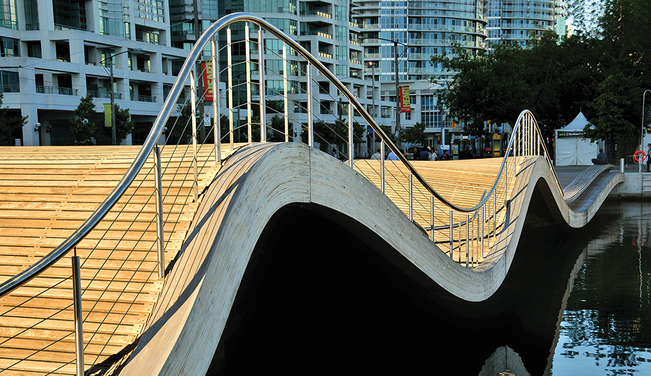 In place for a few years now, West 8’s WaveDecks are located along Queens Quay, one of the most tourist-friendly strips on the waterfront. The high-traffic promenade will be completed this June, with a 1.7-kilometre allée, fed by an underground system of Silva Cells to ensure that the trees mature and thrive.