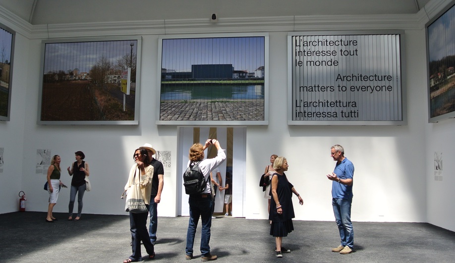 Visitors at New Riches, the French pavilion at the 2016 Venice Architecture Biennale