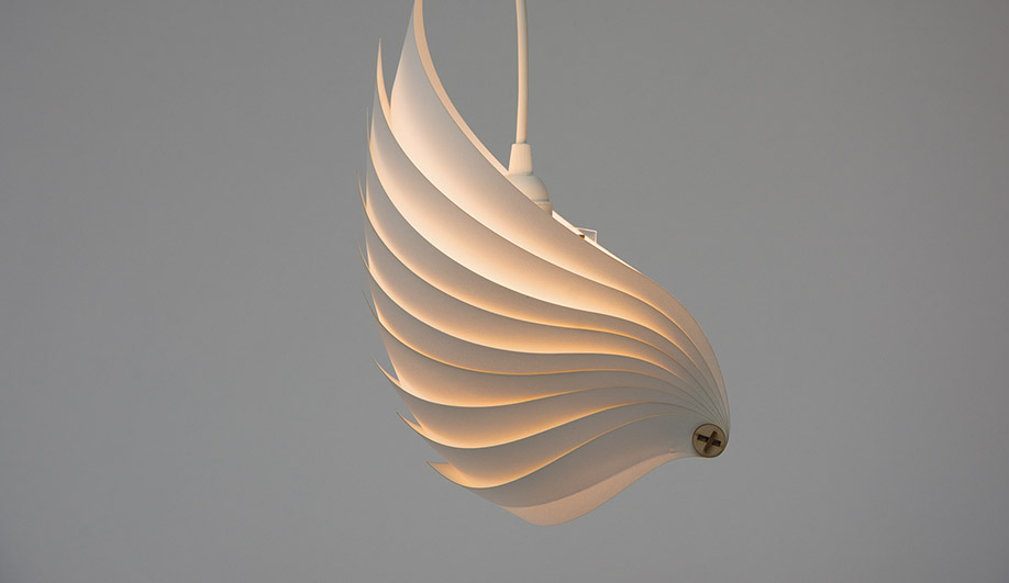 Flatpack luminaire, assembled from sheet-stock materials, by Jared Long (Auburn)