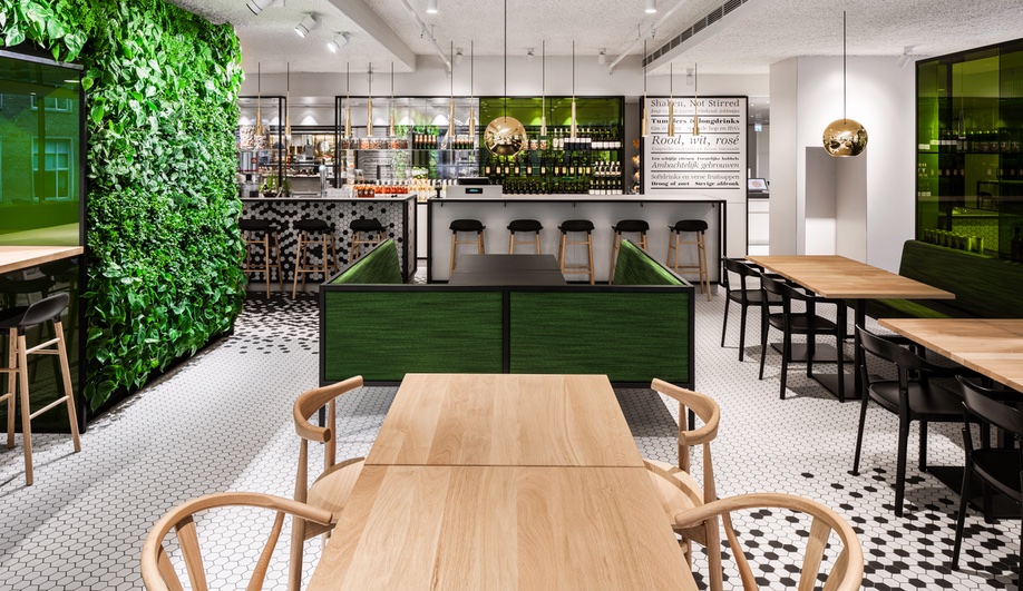 i29 Interior Architects Covers a Restaurant in Hexagon Tiles