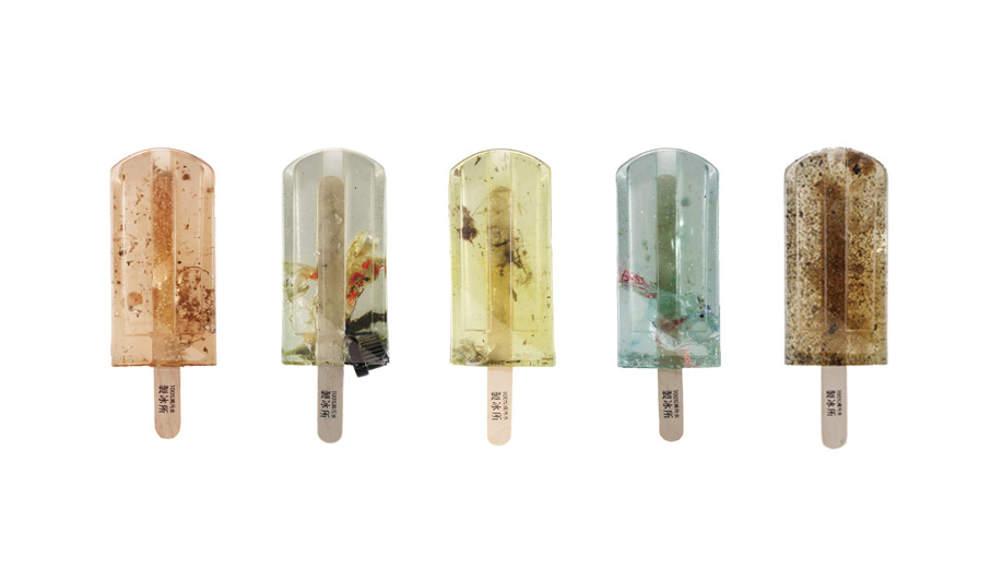 Pollution popsicles highlight polluted water.