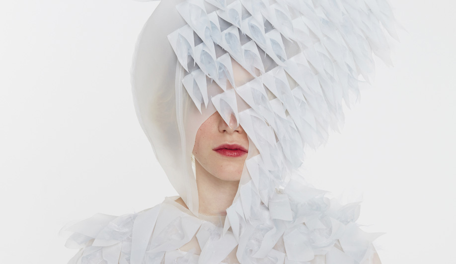 Ying Gao's hooded dress reacts via a facial recognition system.