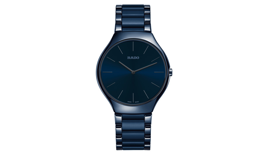 Rado's True Thinline collection has a watch that comes in an inky blue.