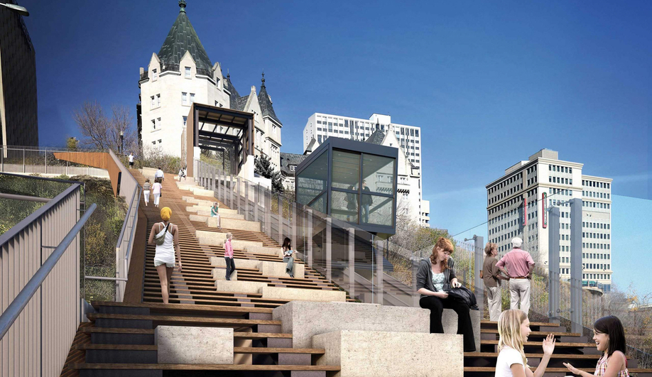 A render of the Edmonton Funicular at 100 Street.