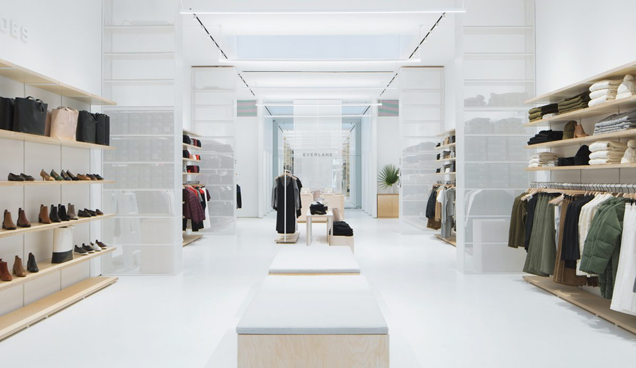 The Everlane flagship is defined by four display units.