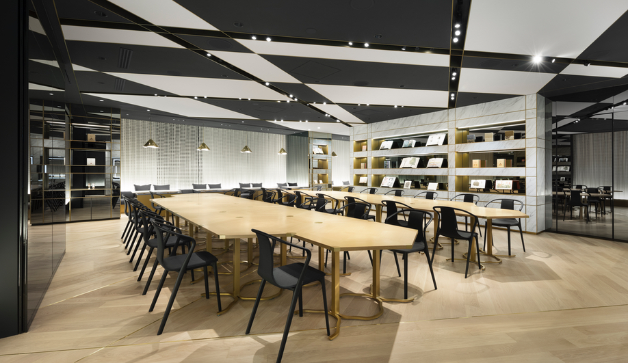 The event space and cafe on the fourth floor of the Nendo redesign of the Shiseido flagship.