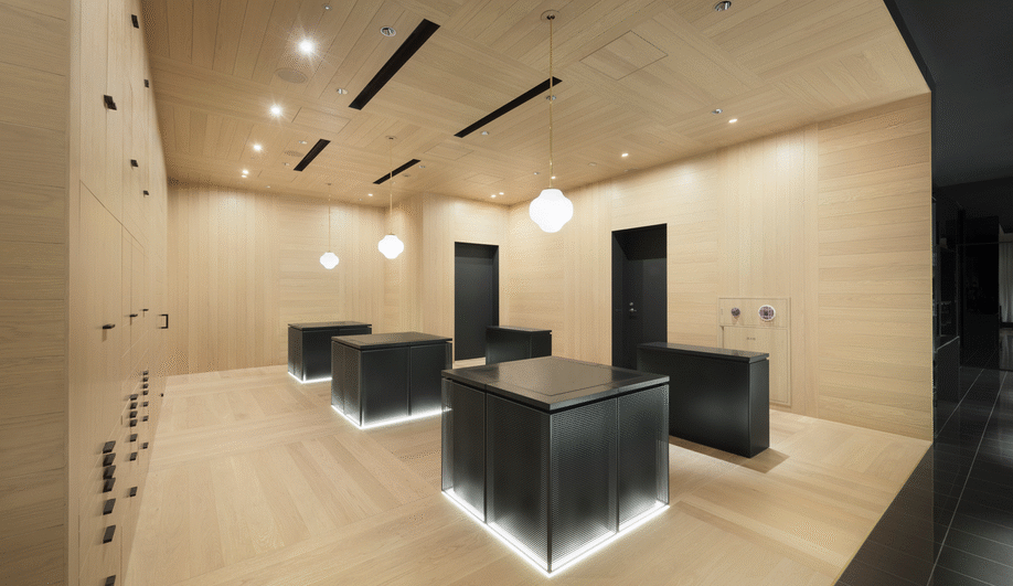 Skin care stations on the second floor of the Nendo redesign of the Shiseido flagship.