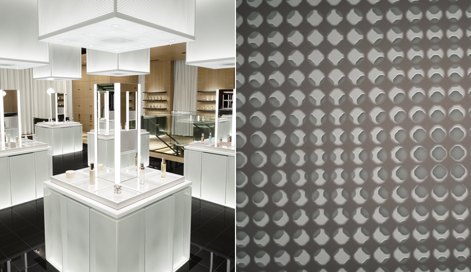 The woven patterns in the Nendo redesign of the Shiseido flagship.