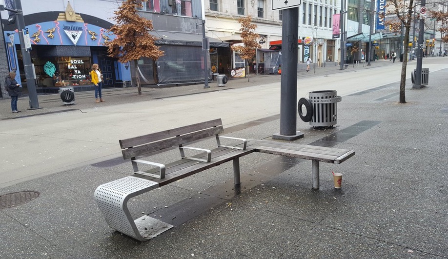 Selena Savic's Unpleasant Design explores hostile architecture, like these partitioned benches from Vancouver.