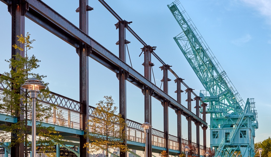 A gantry crane at Domino Park in Brooklyn, the site of a former Domino Sugar Factory