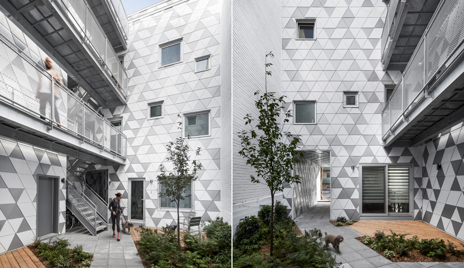 The geometric courtyard in ADHOC architectes' La Geode
