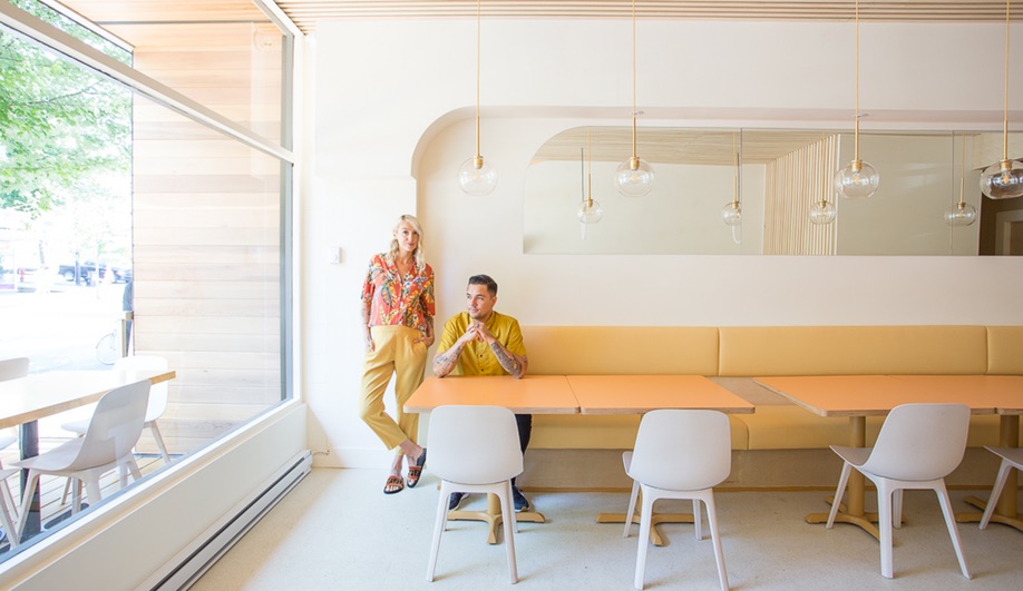 Emily Danylchuk, left, designed Vancouver tonkatsu restaurant Saku, while her husband Nathan provided contracting work.