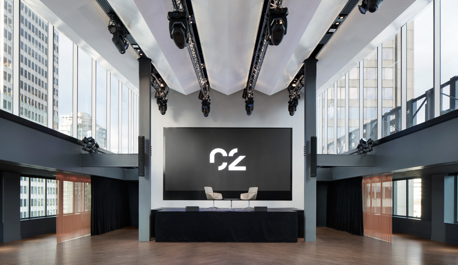 The six-metre screen in Espace C2, a venue perched on the Fairmont Montreal rooftop.