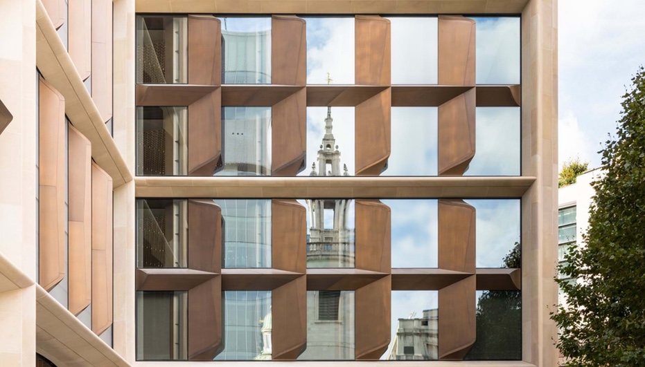 A detail of Foster + Partners' BREAM-awarded Bloomberg HQ in London.