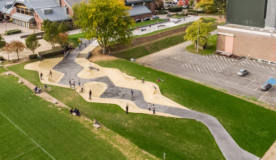 An aerial view of skatepark designer Constructo's new park in Tournai, Belgium.