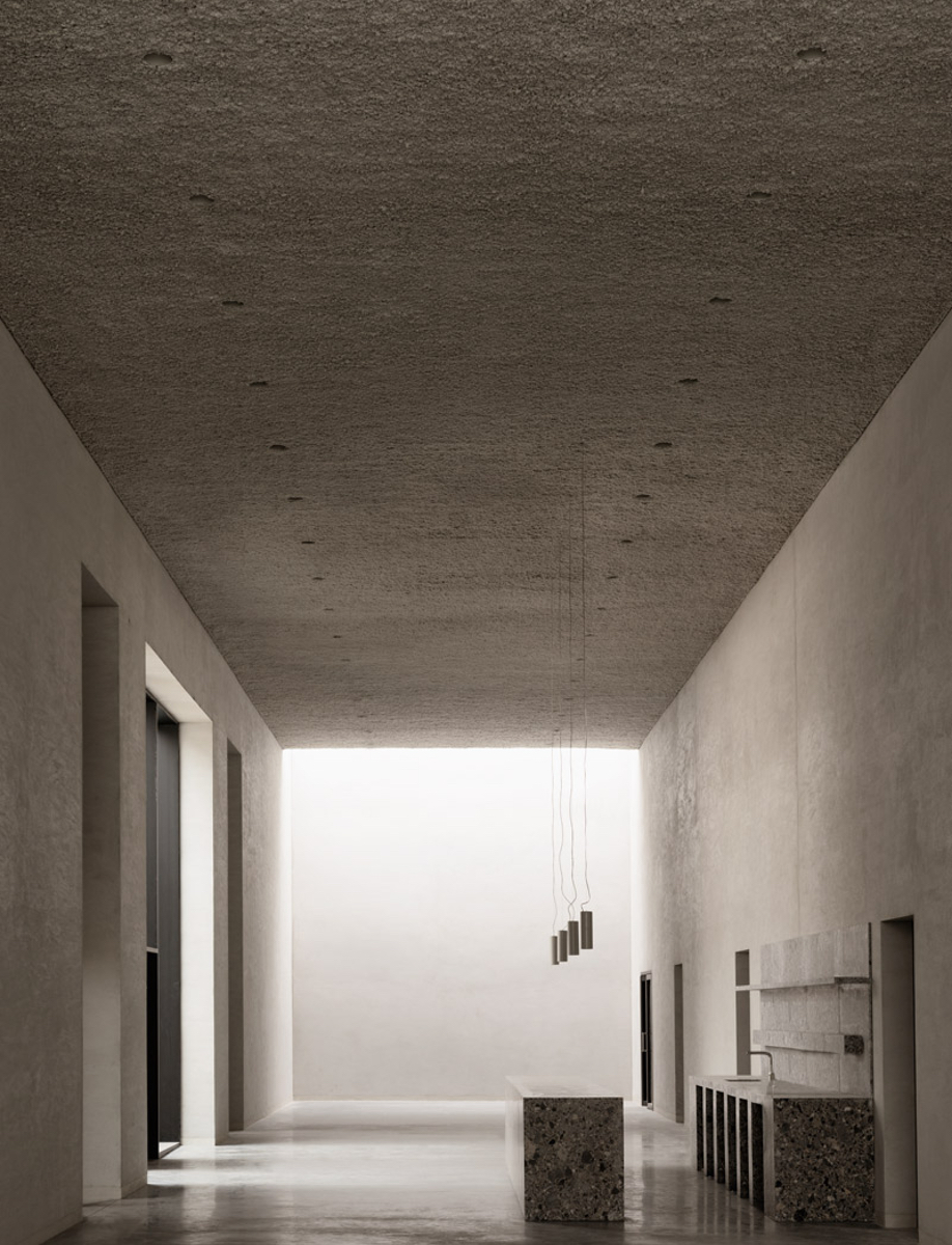 The reception area in KAAN Architecten's modernist Crematorium Siesegem
