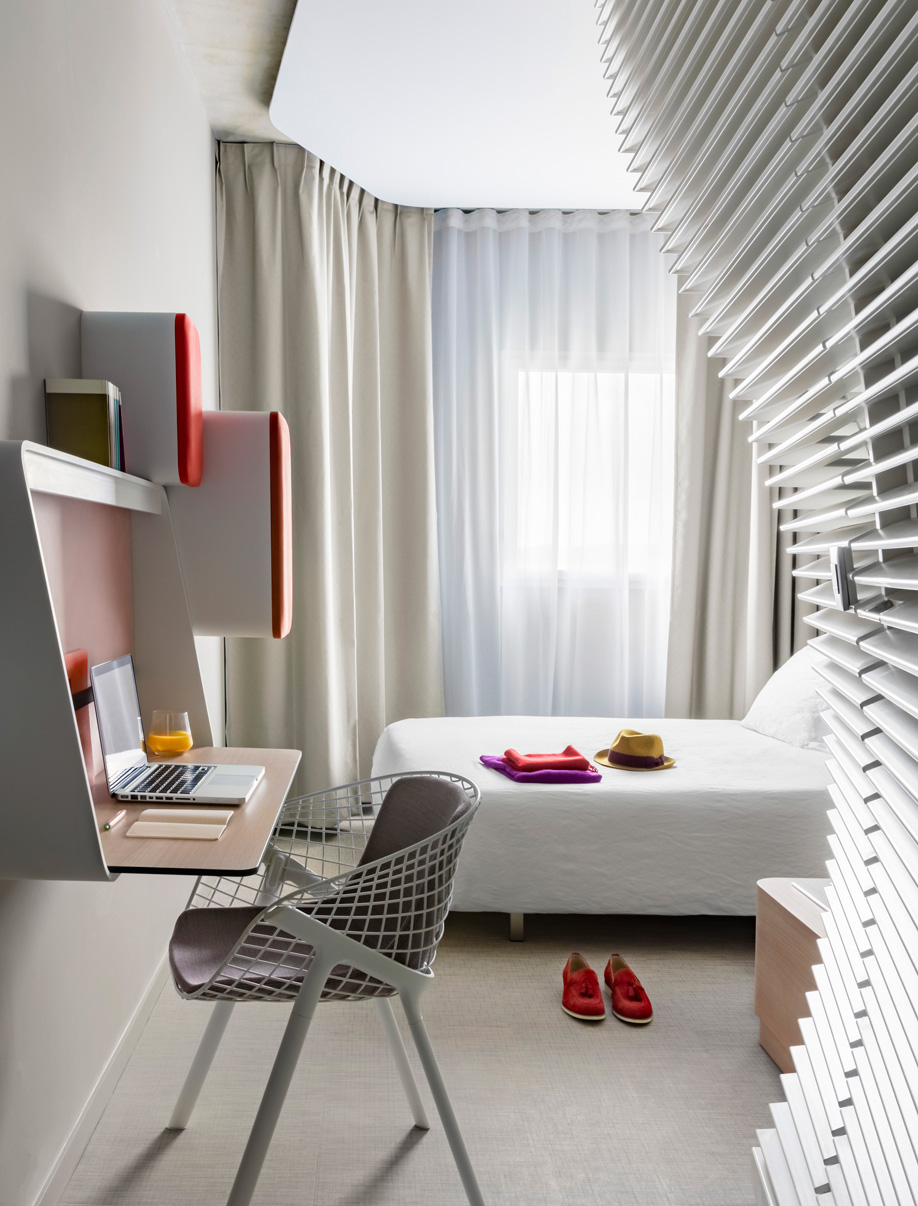 A bedroom in Patrick Norguet's Okko Hotel Design