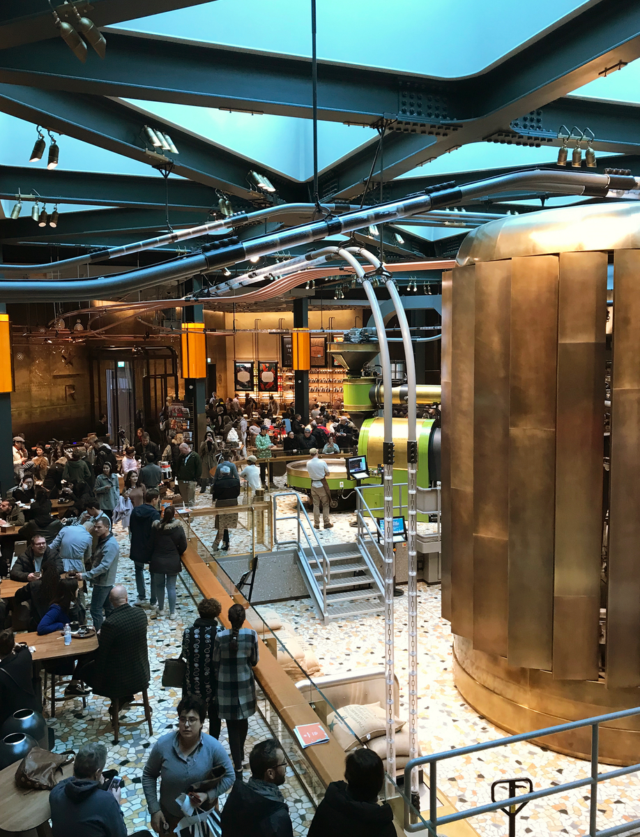 The coffee roaster and cask in Starbucks Milan
