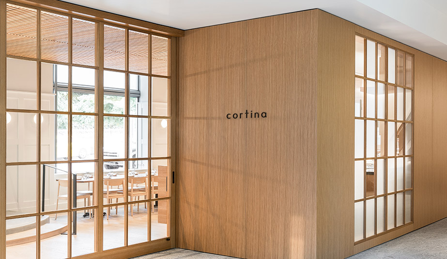 The entrance to Seattle restaurant Cortina, designed by Heliotrope Architects