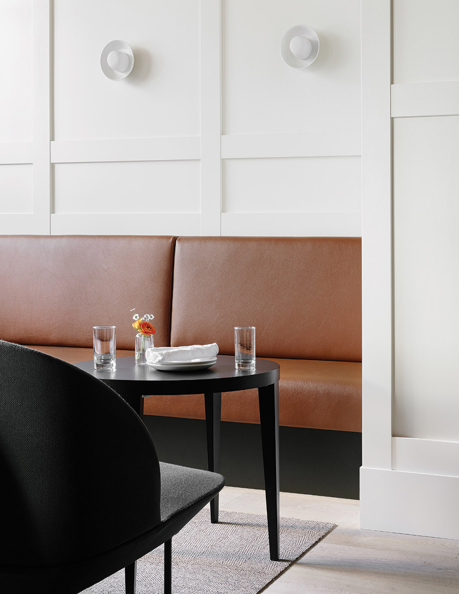 Seating in Seattle restaurant Cortina, designed by Heliotrope Architects