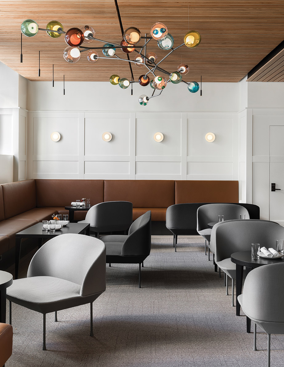 The Bocci chandelier in Seattle restaurant Cortina, designed by Heliotrope Architects