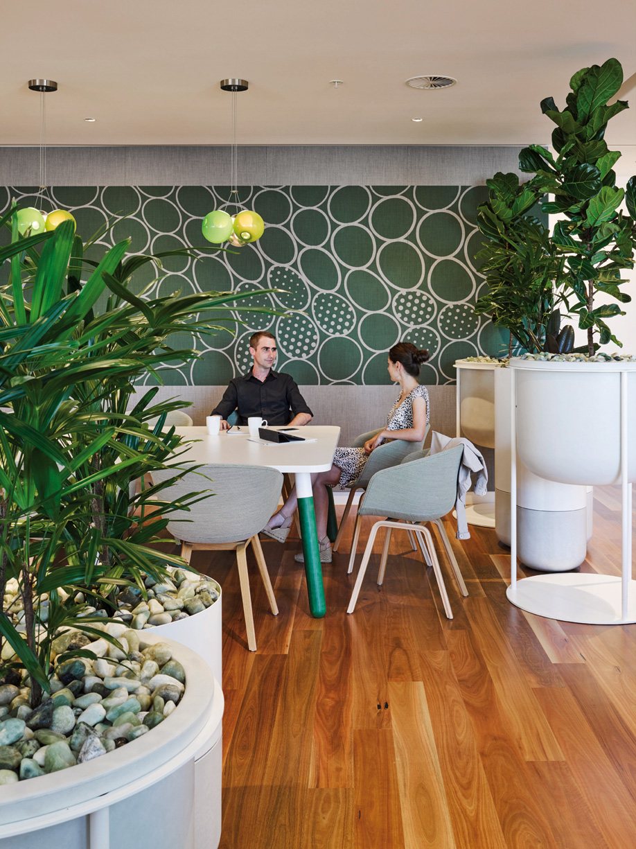 A nature-inspired cafe in 1 William Street, a village-inspired government office building designed by Woods Bagot.