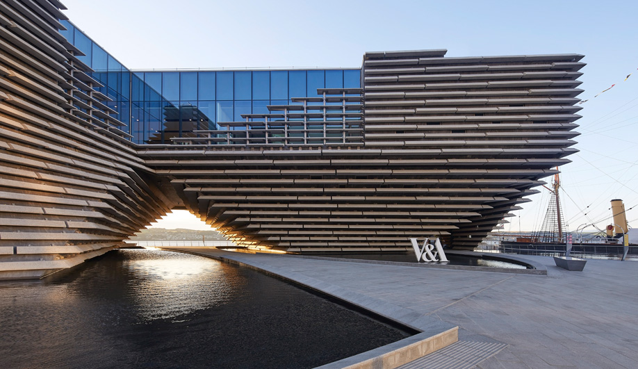 The shallow pools outside Kengo Kuma's V&A Museum in Dundee.