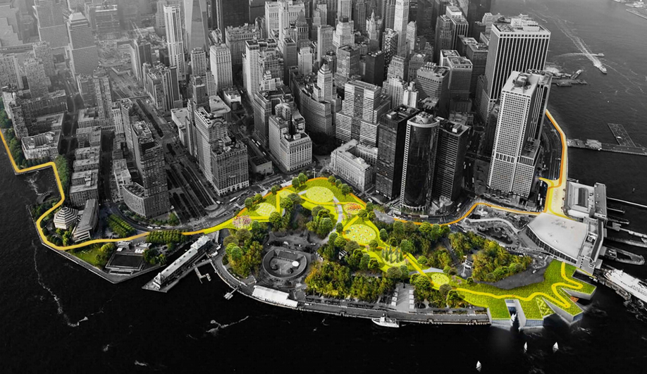 New York’s City’s BIG U is a signature initiative to fortify Lower Manhattan against impacts of climate change as envisioned by BIG and One Architecture & Urbanism
