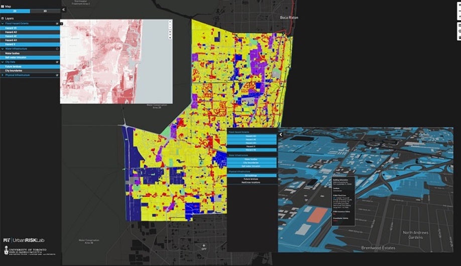 Flux Code Platform visualizing relationships between zoning and environmental conditions. Image by MIT Urban Risk Lab and Fadi Masoud